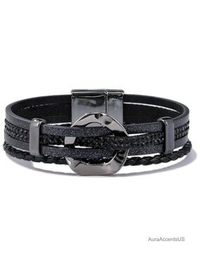 Braided Leather Wrap Bracelet Boho Rhinestone Cuff